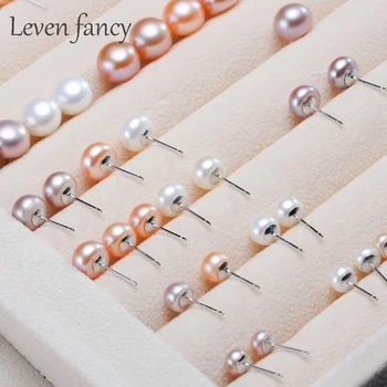 

925 Sterling Silver Pink Peach Pearl Stud Earring White Purple Genuine Natural Freshwater Pearl Earrings for Women Girl Jewelry
