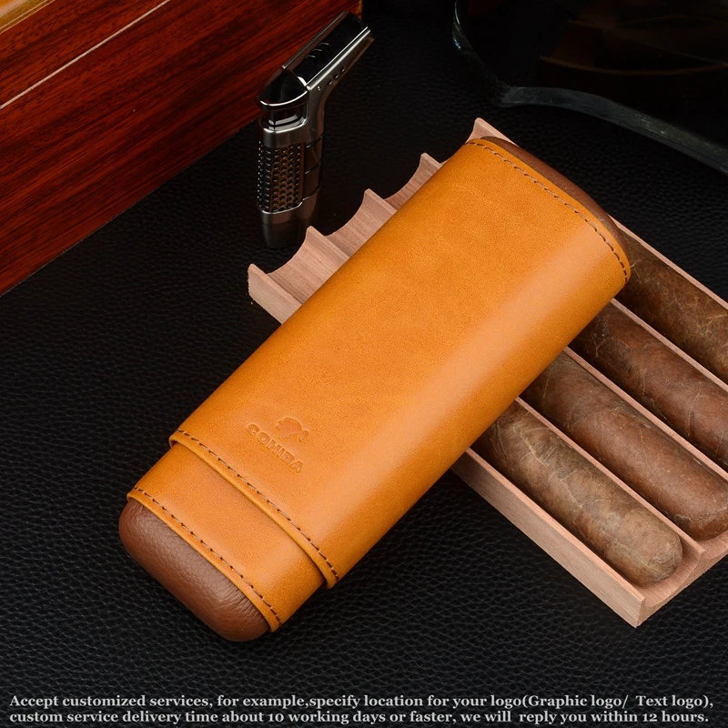 Black Leather 5 Finger 56 Ring Gauge Cigar Case Holder with Cedar Lining 