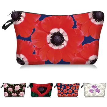 

Women Makeup Bag Organizer Bag Pouch Beauty Zipper Travel Bag Gift Polyester Cosmetic Pack Poppy Flowers Printing Pattern