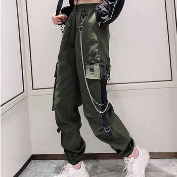 

2020 Spring Long Cargo Pants Women Streetwear Casual Ribbons Trousers Hip Pop High Waist Sweatpants Big Pockets Loose Joggers