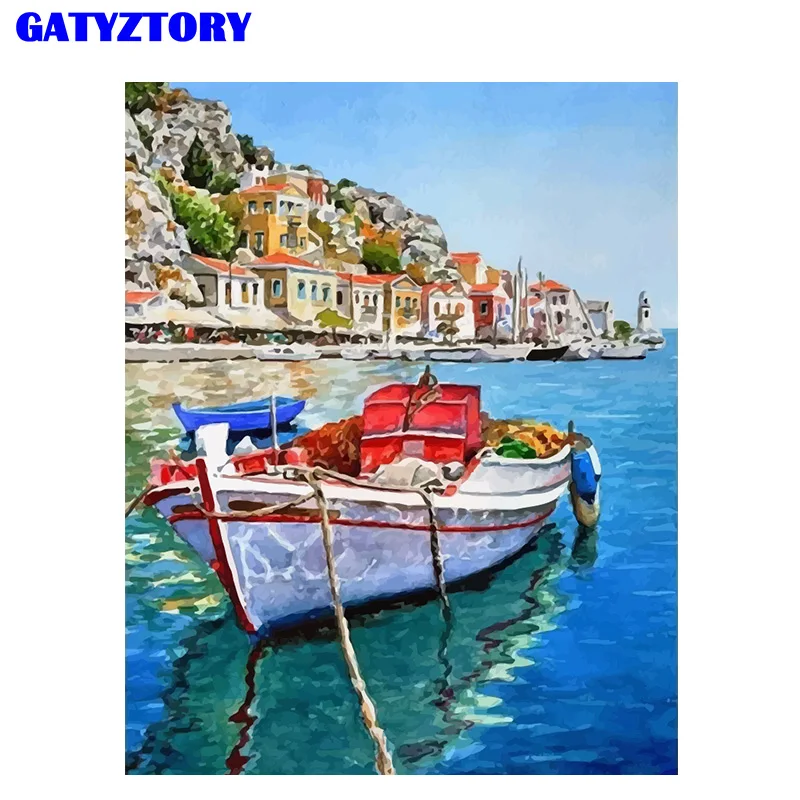 GATYZTORY 60x75 см рамка лодка DIY Краска ing по номерам набор акриловая краска по номерам Пейзаж Современная Настенная художественная изображения пронумерованы