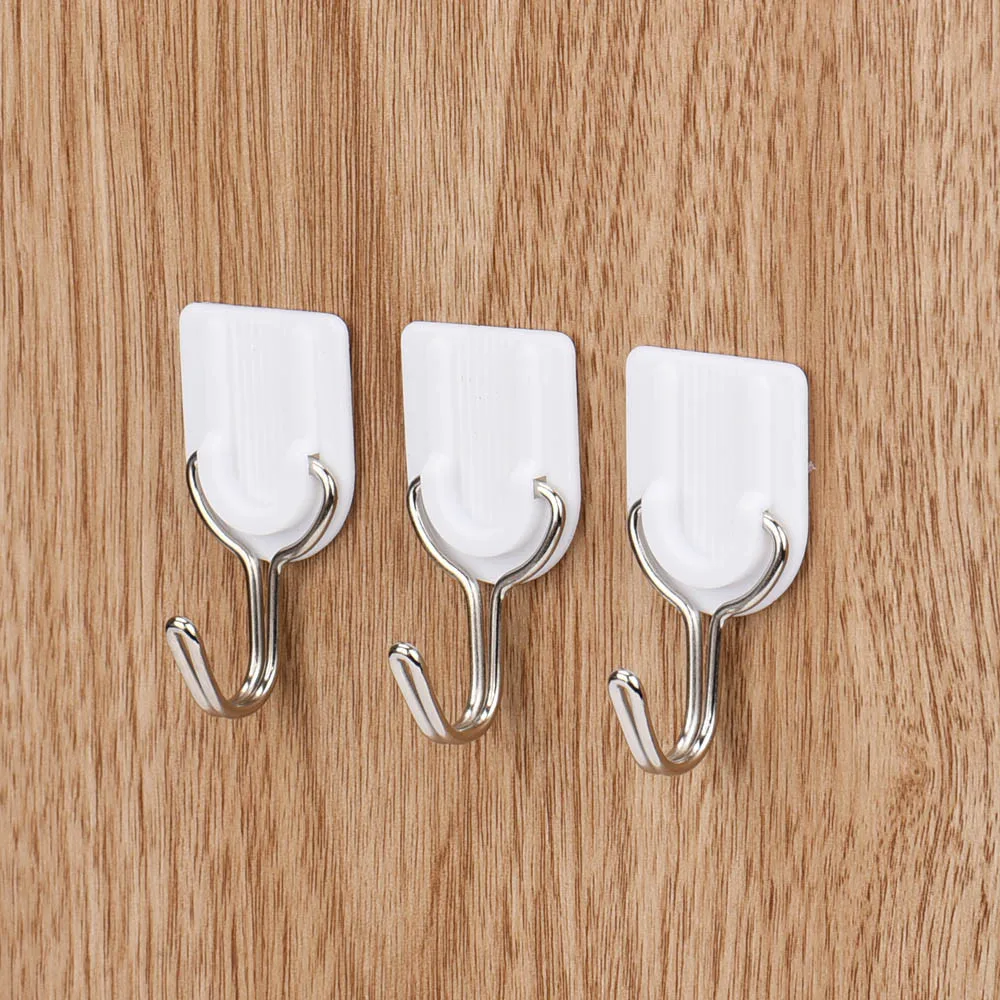 

6PCS Strong Adhesive Hook Wall Door Sticky Hanger Holder Kitchen Bathroom White Hanging Door Clothes Towel Handbag Holder Wall