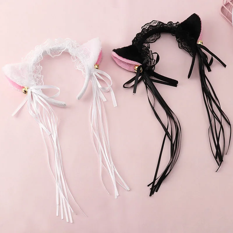 1Pcs Lolita Style Ruffles Lace Women Girl's Headband Cloth Cat Ears Fashion Hair Hoop Nice Gift 2Color for Cosplay |