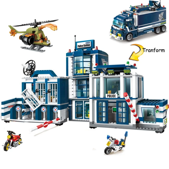 Enlighten Building Block City Police 2 in Mobile Plice Station 7 Figures 951pcs MOC Educational Toy Boy Box