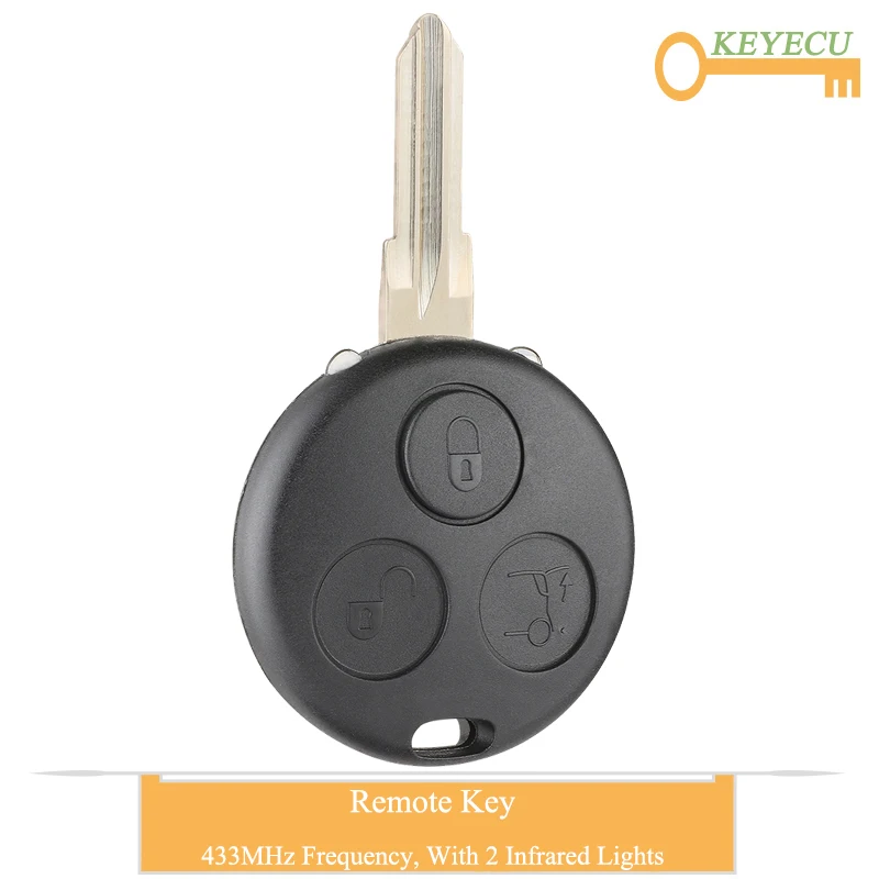 KEYECU пульт дистанционного управления автомобильный ключ для Smart Fortwo K Roadster City Coupe Cabrio Forfour Crossblade, Fob 3B-433 MHz-A450 820 02 97