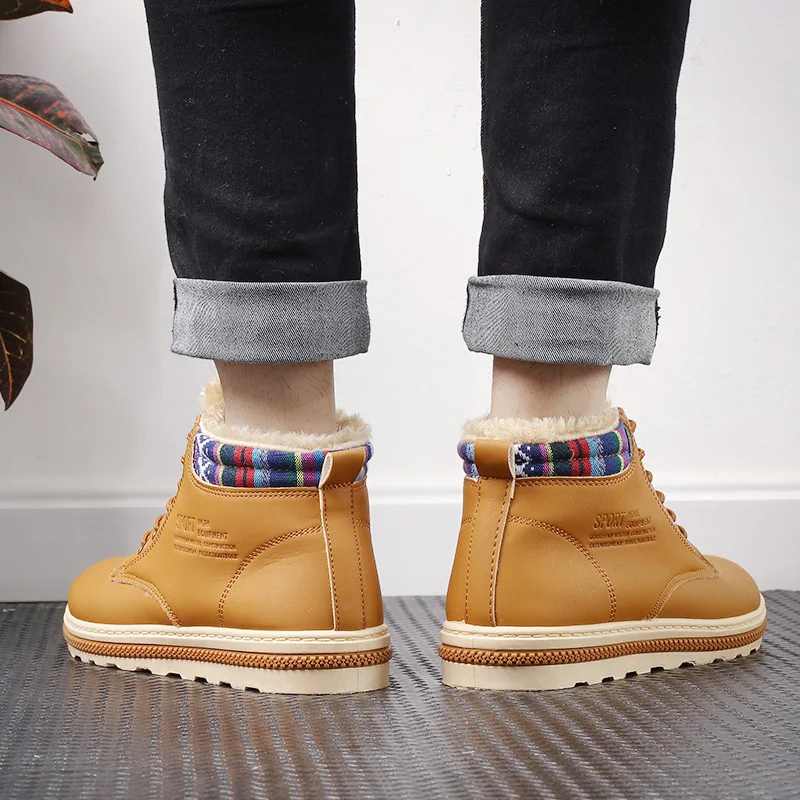 ADBOOV/кожаные сапоги upper boots для мужчин; нескользящая обувь с высоким берцем на меху на шнуровке; удобные мужские зимние сапоги на резиновой подошве
