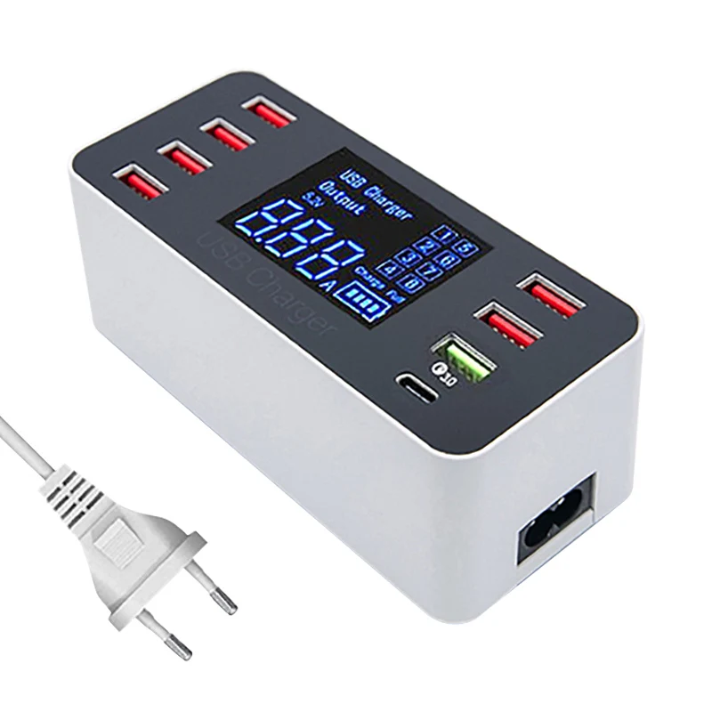 Зарядное светодиодный со светодиодной подсветкой, 60 Вт, 8 USB-портов, qc 3,0