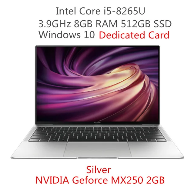 Silver Ноутбук HUAWEI MateBook X Pro Windows 10 Intel Core I5 8265U i7 8565U 8 ГБ ОЗУ 512 ГБ SSD ПК отпечаток пальца - Цвет: Silver