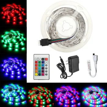 Rgb Led Strip Licht 2/3/5/10M SMD2835 DC12V + 24Keys Ir Afstandsbediening us/Eu Power Plug Volledige Kit Verlichting Strips Indoor Home Decor