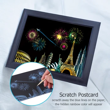 

4Pcs Magic Colorful Drawing Board Painting Scraping Kid Puzzle Toy Painting Doodle Scratch Toy 20*14cm Nightscape Series Art