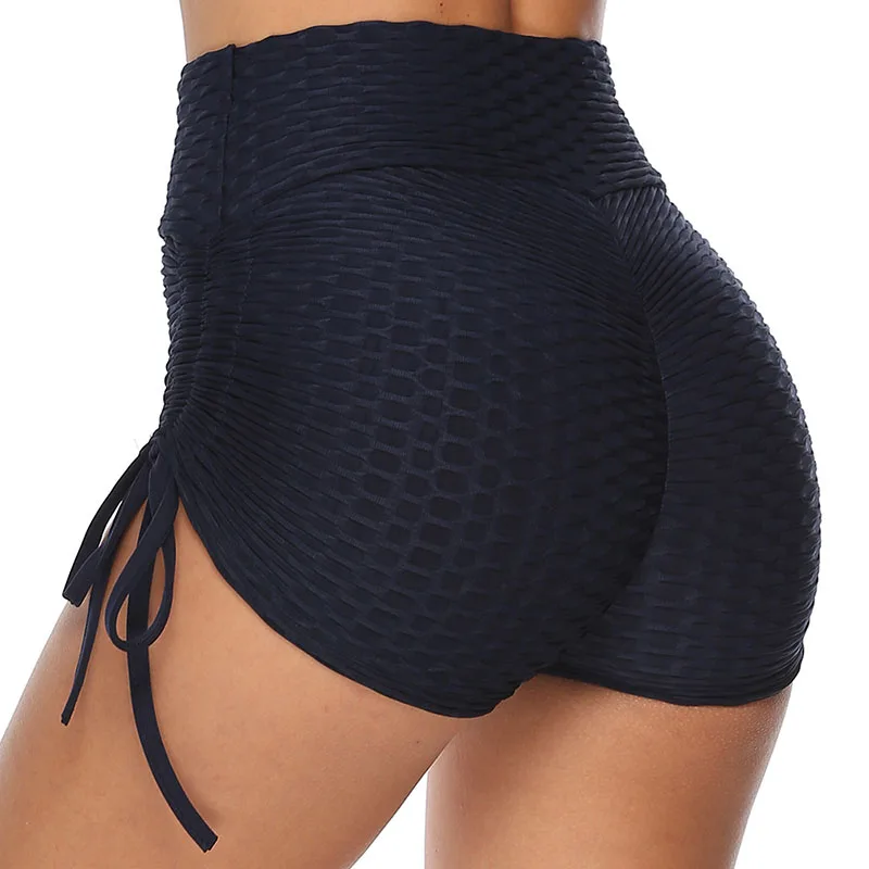 navy blue shorts Сексуальные тонкие жаккардовые шорты для йоги, женские бандажные шорты с высокой талией, короткие леггинсы для фитнеса, колготки для спортзала, спортивные шорты для женщин, спортивные шорты - Цвет: navy blue shorts