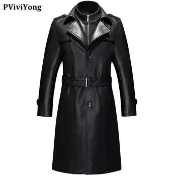 

PViviYong 2019 new arrival winter high quality real leather jacket , thicked liner dust coat men long parka plus-size M-5XL