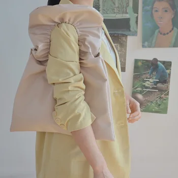 

Women PU Shoulder Bag Wrist Handbag Falbala Handle Cream Black Dumpling Bag CY1469