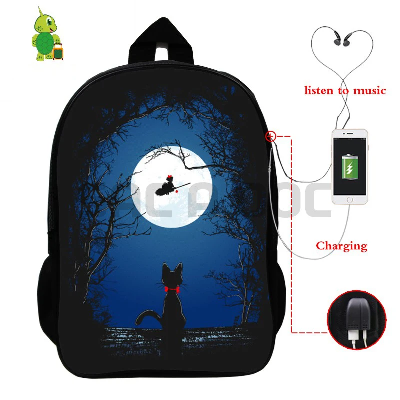 Ghibli Kikis служба доставки рюкзак Многофункциональный USB зарядка Рюкзак для ноутбука для подростков девочек мальчиков школьные дорожные сумки