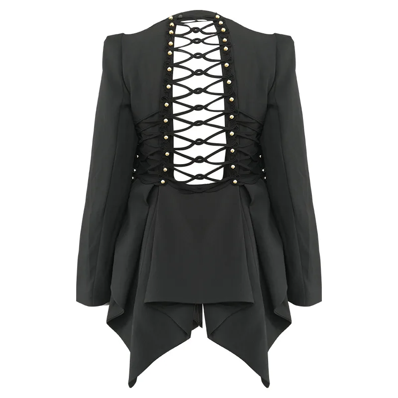 HIGH STREET новейший стильный дизайнерский Блейзер Куртка женское платье с открытой спиной на шнуровке блейзер