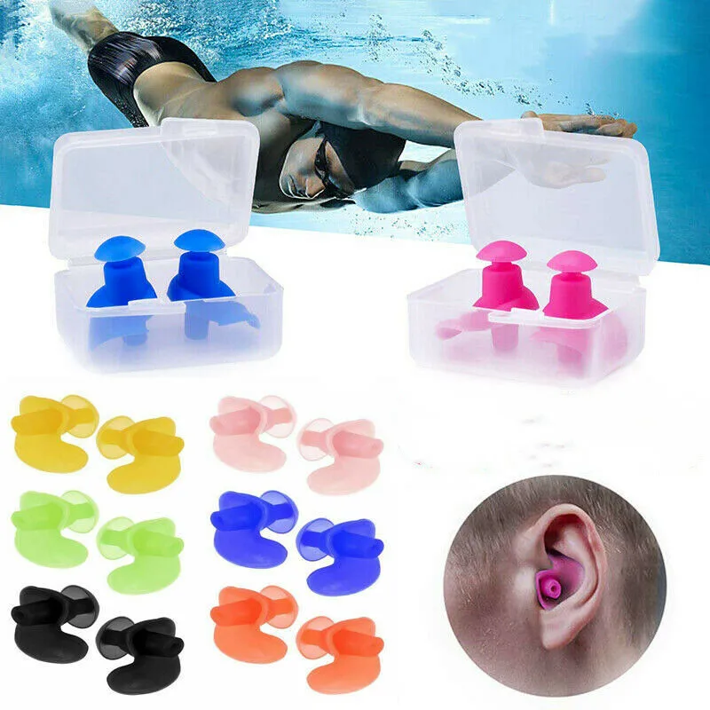 1Pair Waterproof Swimming Earplugs with Box Soft Silicone Spiral Ear Plug Anti Noise for Sleeping Snoring Diving Accessories portable soft health silicone anti snoring relieve nasal congestion snoring devices ventilation anti snoring nose clip new