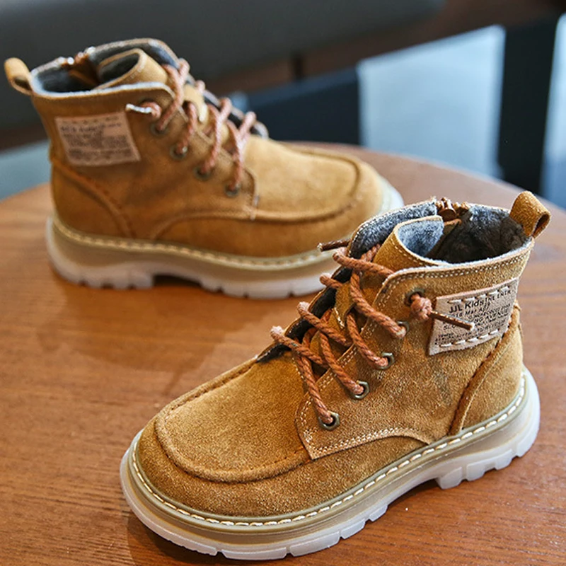 Autumn Winter genuine leather boots children high-top boots boys warm snow girls cotton shoes warm under-15℃ children boots