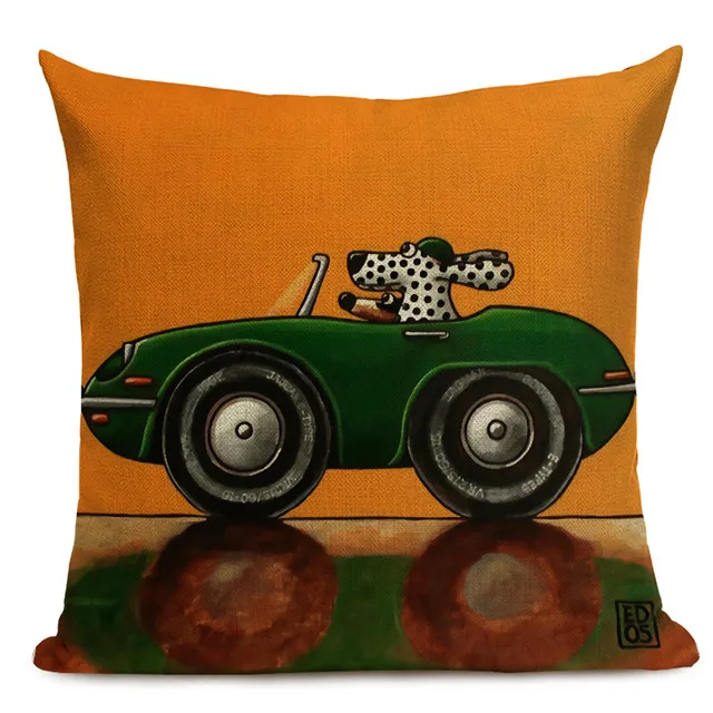 Hot Sale Pillow Lovely Cartoon Dog Cat Color Driving Car Vintage Almofadas 45X45CM Linen Pillow Decorative Linen Cushion Cover - Цвет: 3