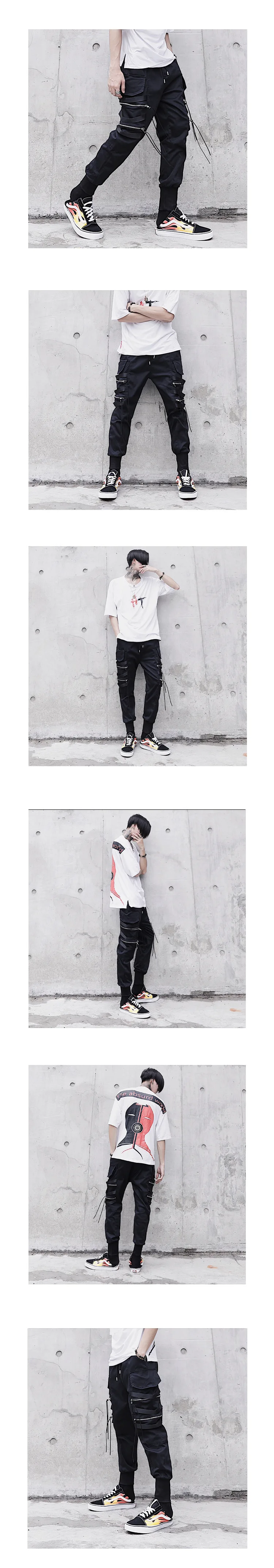 Hip Hop Streetwear Joggers Men Black Zipper Ribbons Harem Pants Cotton Casual Slim Street Style Ankle Length Sweatpants Men SA-8