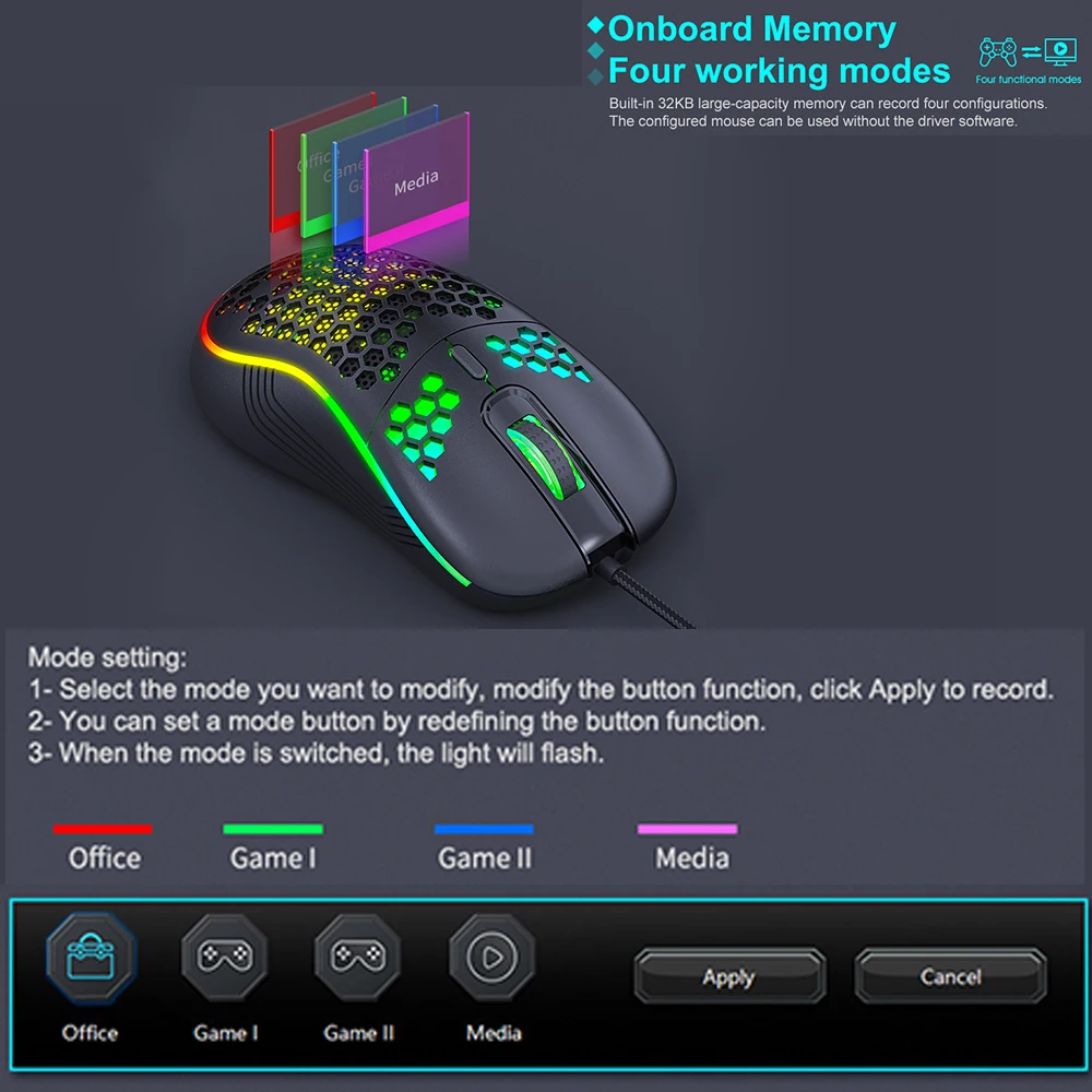 Usb Wired Mechanical Gaming Mouse Luminous Light Optical Ajustável Gamer Mice para pc Jogo de Computador 7200dpi - Imagem 3