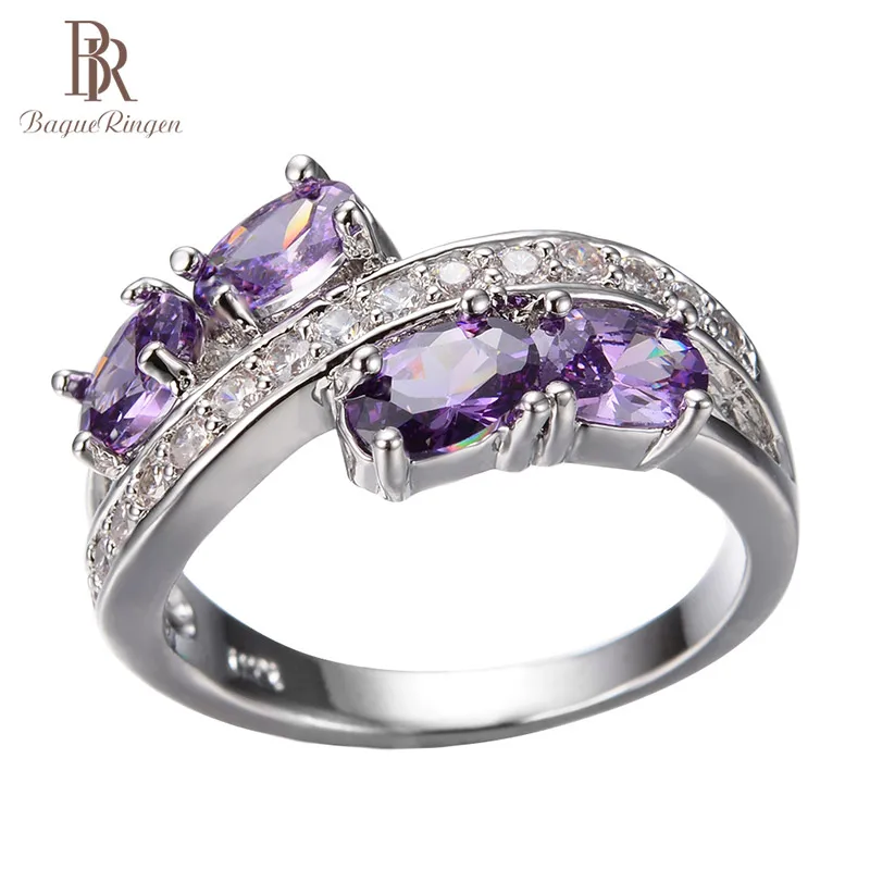 Bague Ringen, 925 пробы, серебряное кольцо на палец, натуральный аметист, обручальные кольца для женщин, хорошее ювелирное изделие, размер 6-10