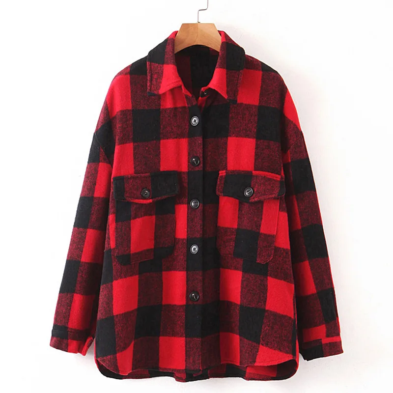 Fandy lokar, отложной воротник, шерстяное пальто для женщин, модные клетчатые куртки с принтом, женские элегантные пальто на пуговицах с карманами для женщин и девушек JG