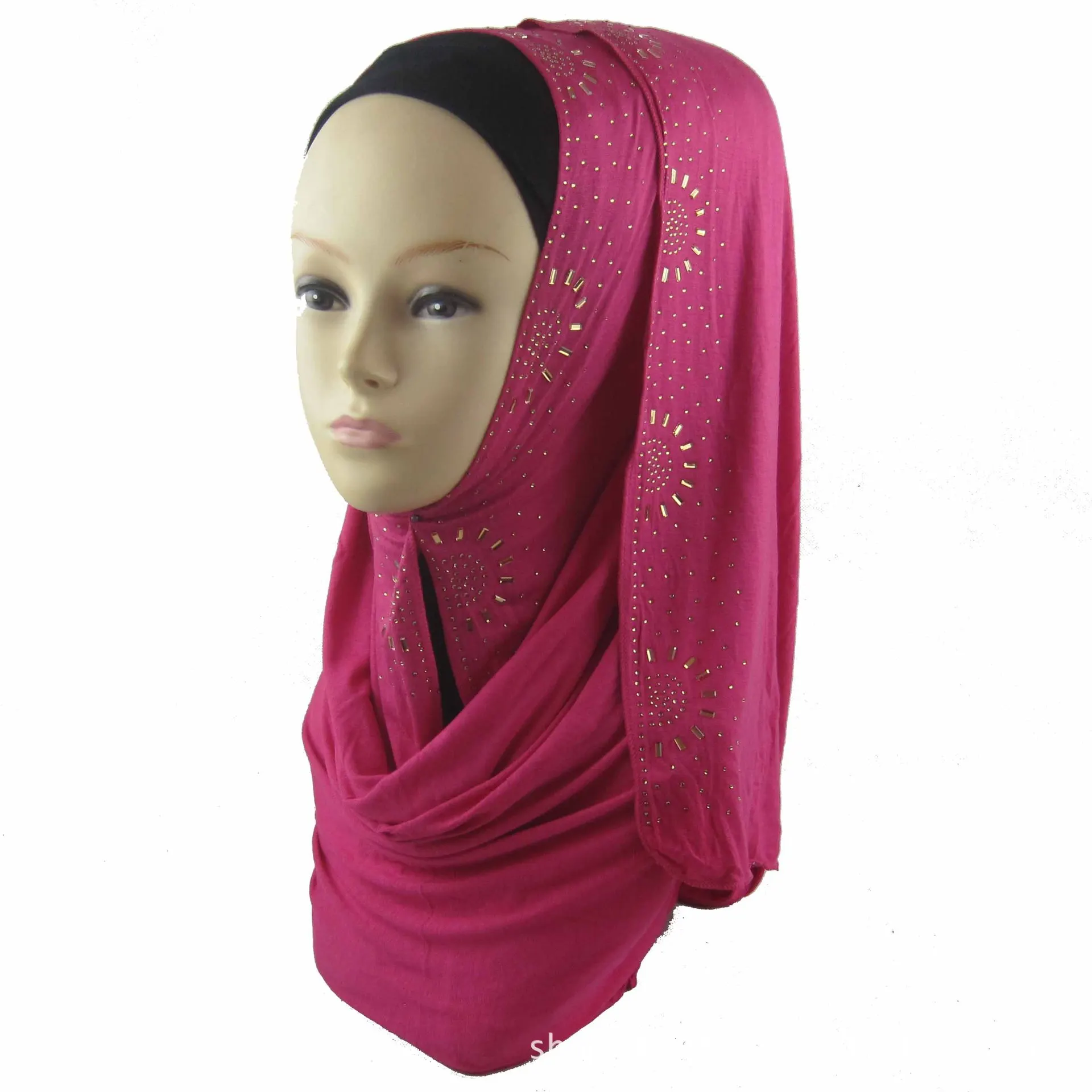 Foreign Trade Export Europe And America Hot Selling Muslim Jersey Rhinestone Scarf Sun Flower-Shaped Hot Drilling Headscarf Shaw