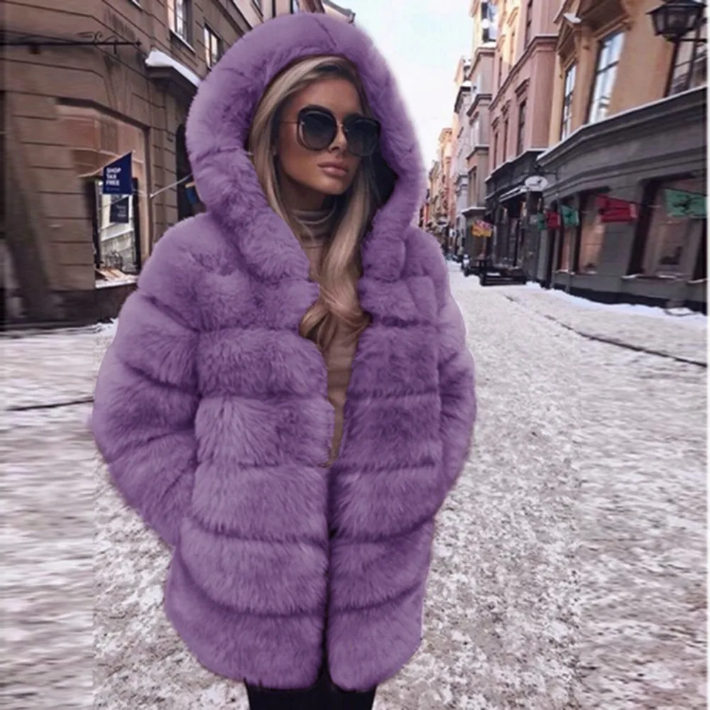 Jaycosin женские пальто, однотонное теплое женское модное роскошное пальто из искусственного меха с капюшоном, осенне-зимнее теплое пальто Manteau Femme Hiver
