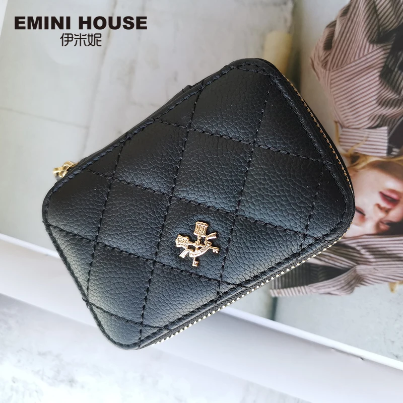 EMINI HOUSE Алмазная решетка для помад сумка с зеркалом натуральная кожа мини-сумка Роскошные сумки женские сумки дизайнерские дамские сумочки