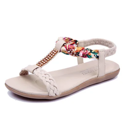 

New style ladies summer slippers fashion flat sandals crystal woven beach casual outdoor shoes ladies plus size slippers