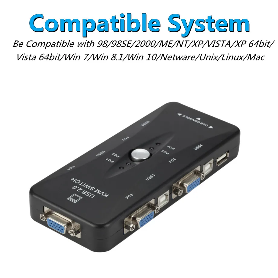 4 Port KVM Switch USB 2.0 VGA Splitter Printer Mouse Keyboard Pendrive Share Switcher 1920*1440 VGA Switch Box Adapter usb kvm switch vga switcher