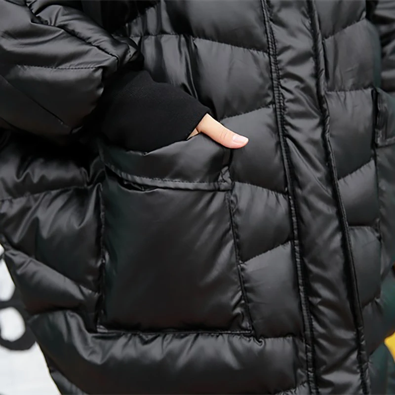 CHICEVER Korean Long Women's cotton Coat Stand Collar Lantern Sleeve Oversize Loose Winter Thick Coats Female Fashion New