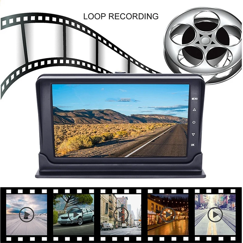 1080P HD Автомобиль Грузовик Автобус камера s DVR двойной видеорегистратор запись 7 дюймов 12-35 в g-сенсор ночное видение обратный СВЕТОДИОДНЫЙ монитор камеры