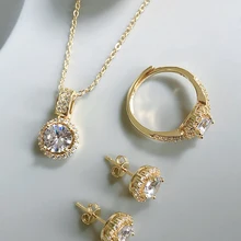 Kinel-Conjuntos de joyas de circón de oro de 18K para mujer, anillo de compromiso, collar, pendiente para novia, joyería de boda, regalo de San Valentín