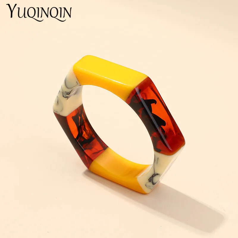 Acrylic Fashion Cuff Bracelets Bangles for Women Mix Colors Hexagon Geometric Resin Simple Bracelet Charm Gifts Jewelry Trendy bangle bracelet