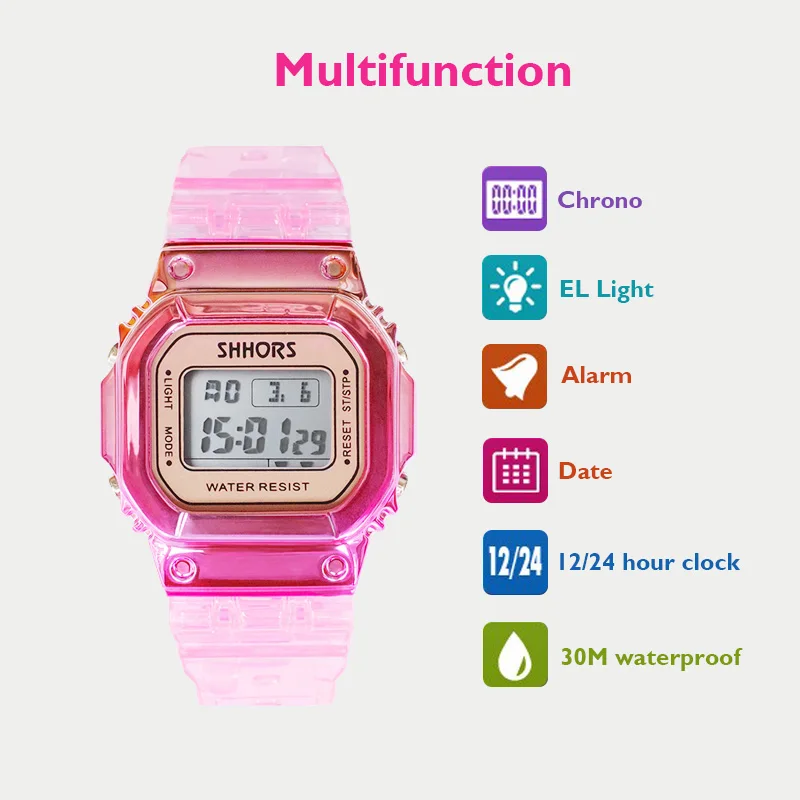 Shhors Fashion Gradient Watch Women Rectangle Dial Led Digital Watches Waterproof Sport Multifunction electronic Watches Ladies 5