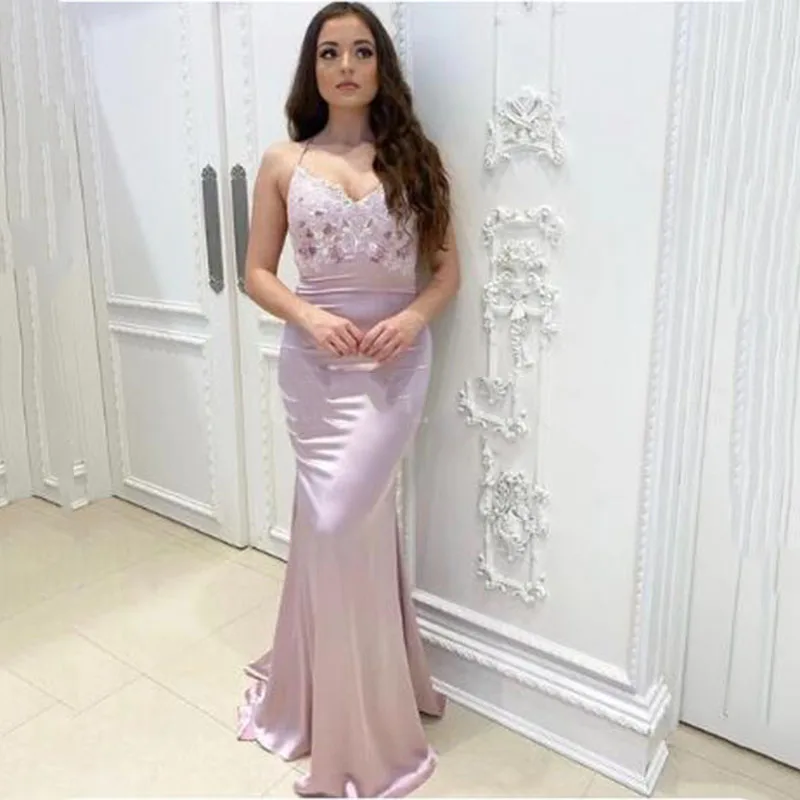 

SoDigne Prom Dresses Long 2020 Sexy Backless Lace Applique Satin Mermaid Formal Evening Gowns Women Custom Made Robe De Soiree
