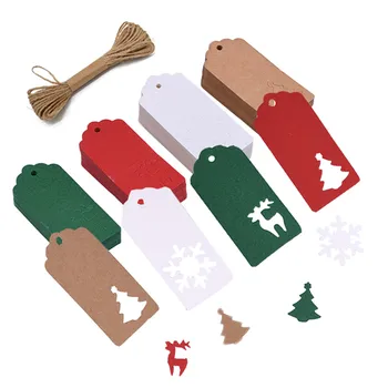 

50PCS Multi Style Christmas Kraft Paper Tags DIY Crafts Christmas Tree Elk Hanging Tag New Year Xmas Party Gifts Wrapping Labels