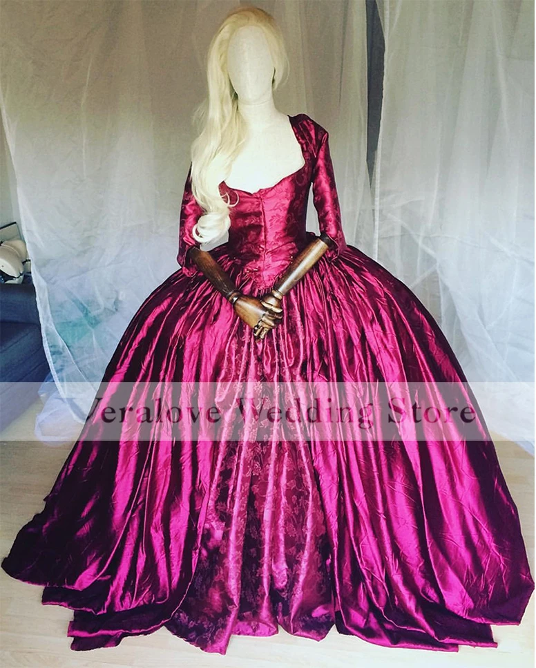 Robe a la Francaise Red Prom Dress 18th Century Custome Ball Gown Evening Dress Long Sleeves Carnevaledivenezia Party Gowns navy blue prom dresses