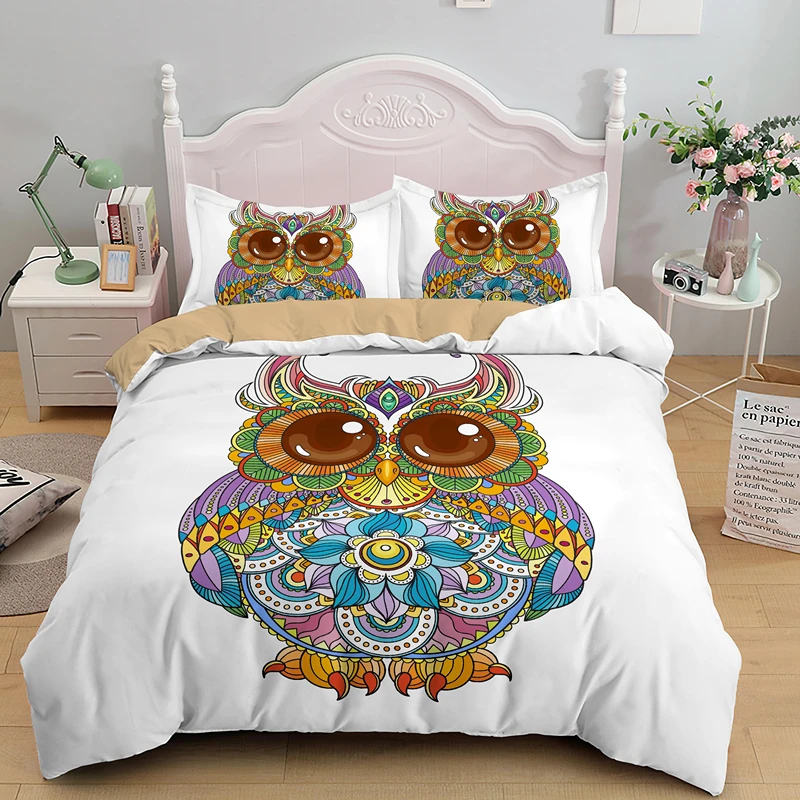 Ornamental Owl Print Pattern Duvet Cover Bedding Set
