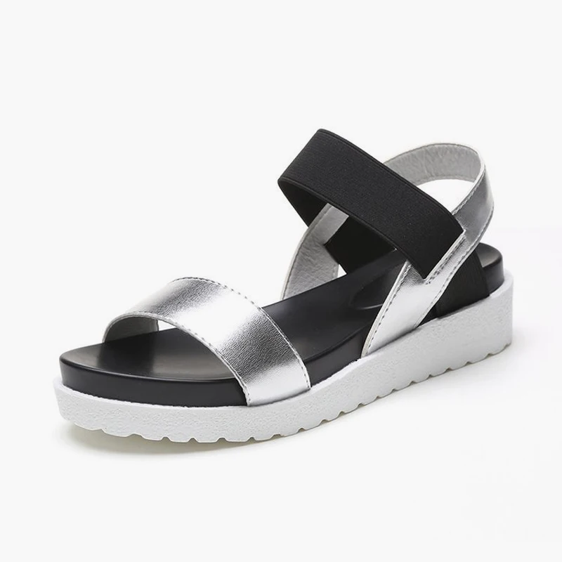 

New Hot Women Sandlas Peep-toe Roman Sandals Slip on Elastic Band Flat Platform Ladies Bohemian Fashion Comfortable Shoes Female
