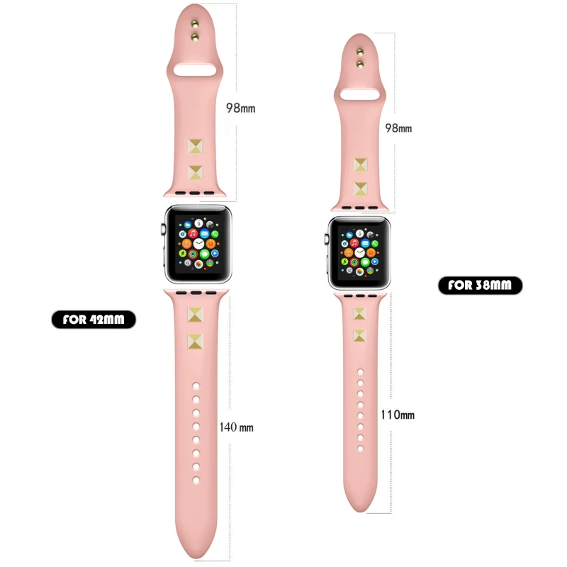 Для Apple Watch Series 4 3 2 1 ремешок для Iwatch силиконовый ремешок в стиле панк с заклепками 38 40 42 44 мм
