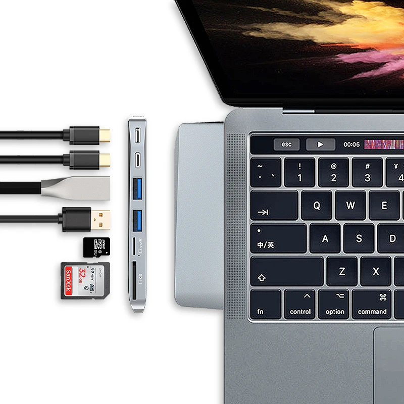 Ajiuyu USB 3,1 USB-C концентратор Мини DP адаптер 4K Thunderbolt 3 USB C с TF SD считыватель SSD слот PD для MacBook Pro/Air док-порт