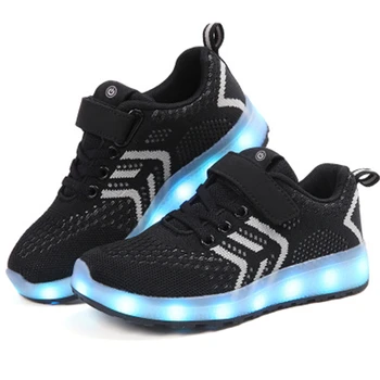 

Children Sneakers Fly woven mesh Breathable comfortable Casual shoes Boy Girl Sport shoes LED Light shoes 01B