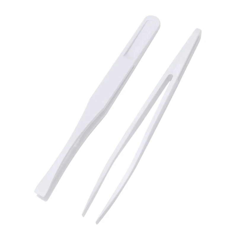 

2 0.6 cm flat tip white plastic antistatic tweezers 12 cm length