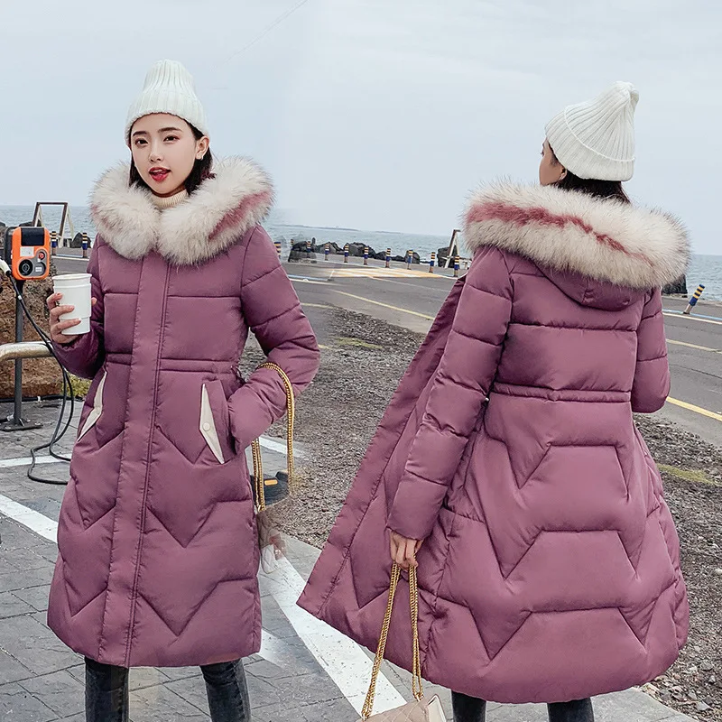 

2019 AliExpress Large Fur Collar down Jacket Cotton-padded Clothes Women's Mid-length over-the-Knee Cotton-padded Clothes Slim F