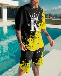 Conjuntos de treino de verão masculino sportwear moda casual roupas de grandes dimensões 3d impresso t shirts para o homem manga curta + shorts