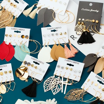 

X&P New Fashion Tassel Korean Earrings for Women Statement Geometric Round Leather Earrings Set Big Drop Earring 2020 Jewelry