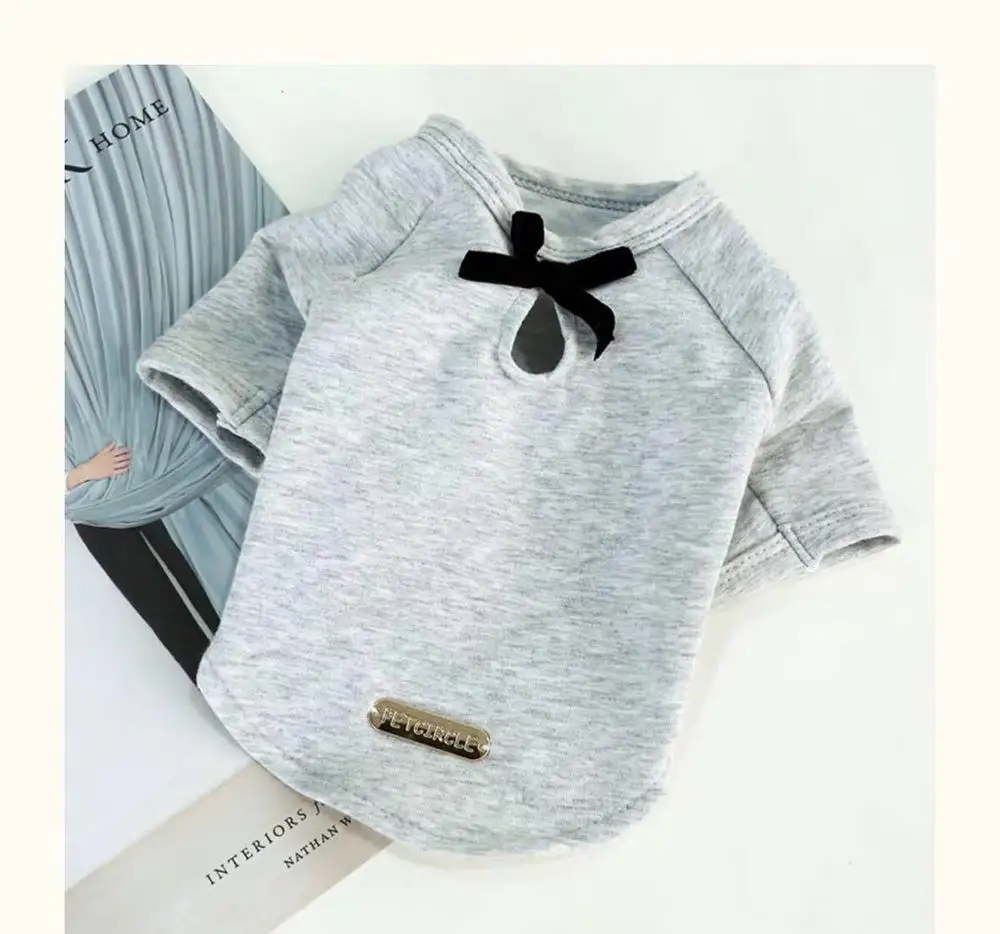 Pet Small Dog Clothing Than Bear Teddy Clothes Puppy Dog Clothes Spring And Autumn Spring Dress Small Bow Sweater Cardigan - Color: light gray