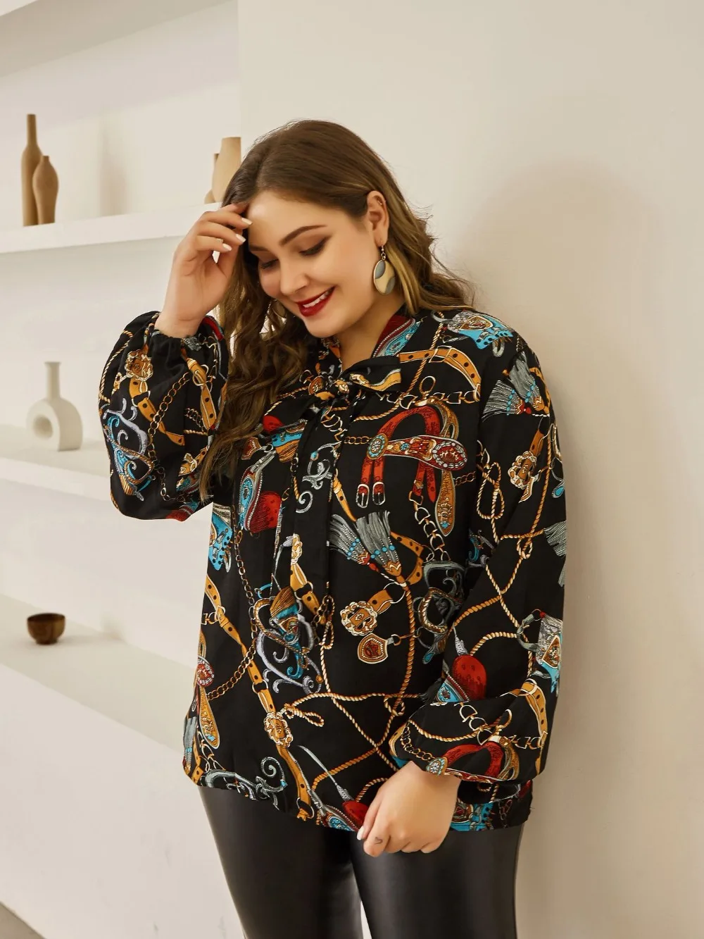 new fashion autumn winter plus size tops for women large long sleeve print flower loose casual V neck shirt 4XL 5XL 6XL 7XL